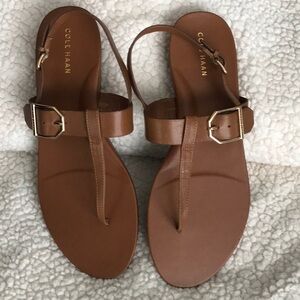 Cole Haan Brown Leather T-Strap Sandals